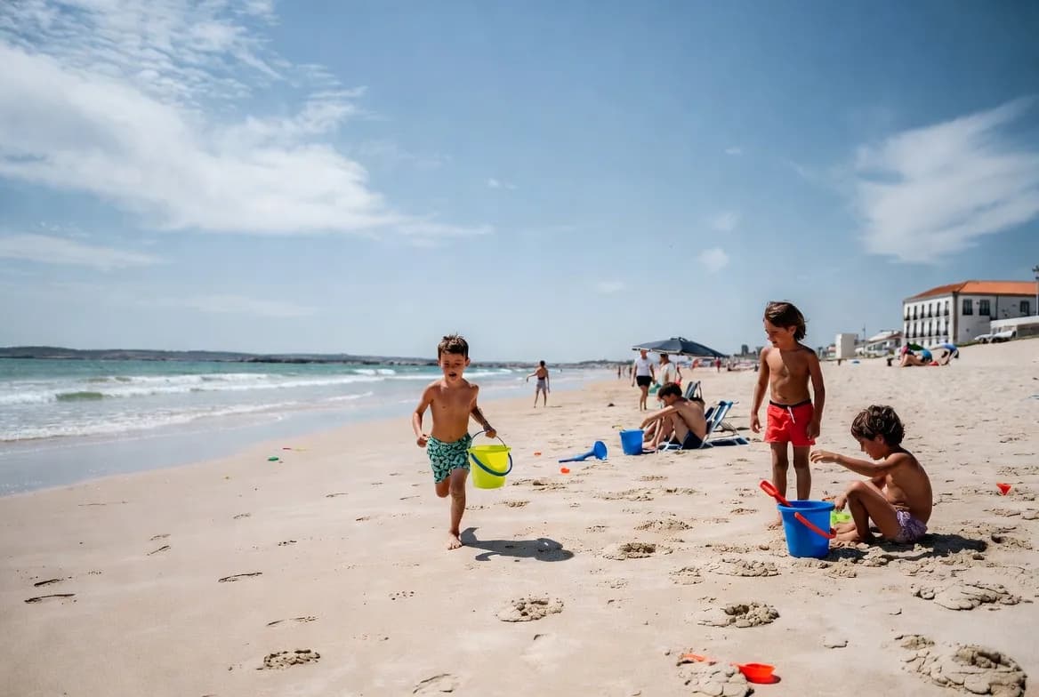 Kids playing at a beach in Portugal