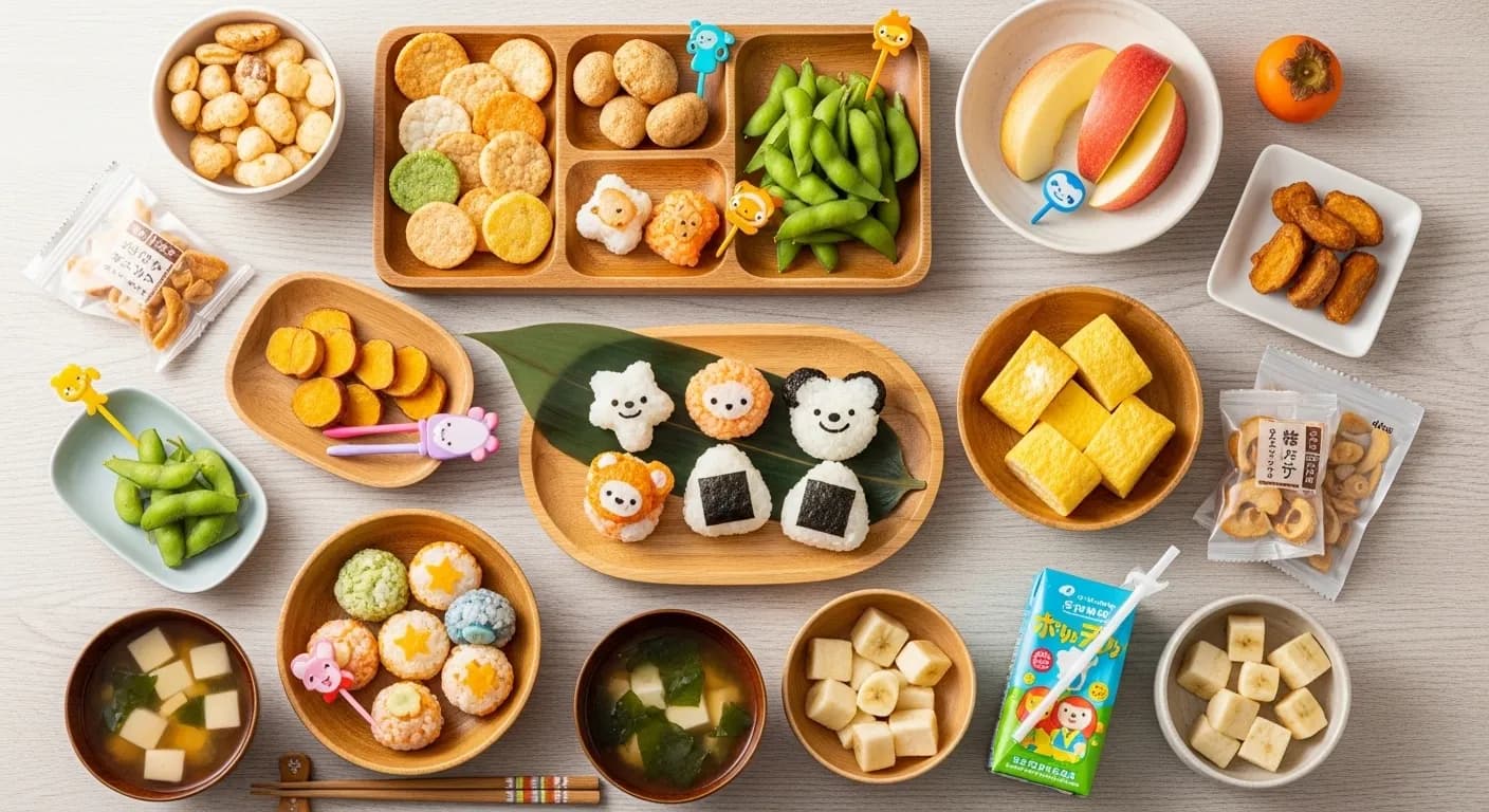 A variety of healthy Japanese snacks suitable for toddlers