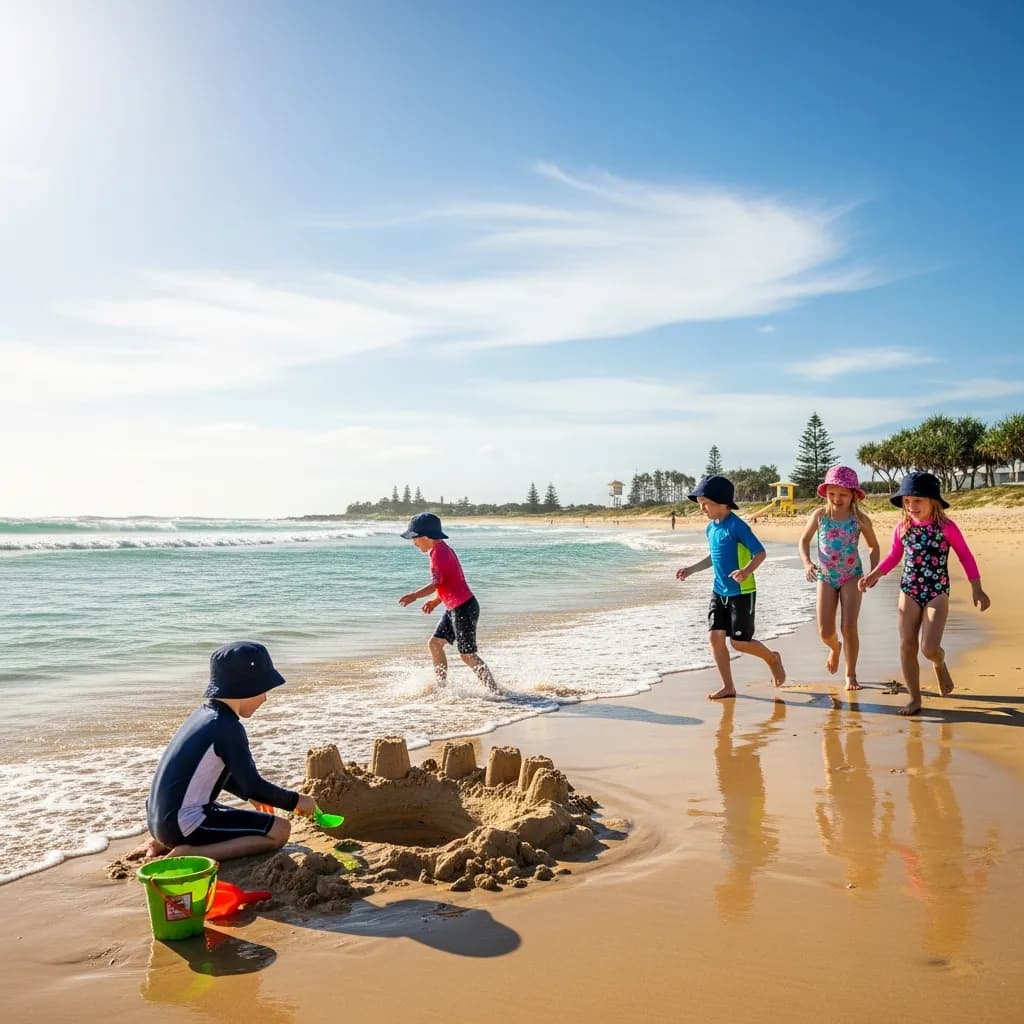 Children playing on a sunny beach in Queensland Australia