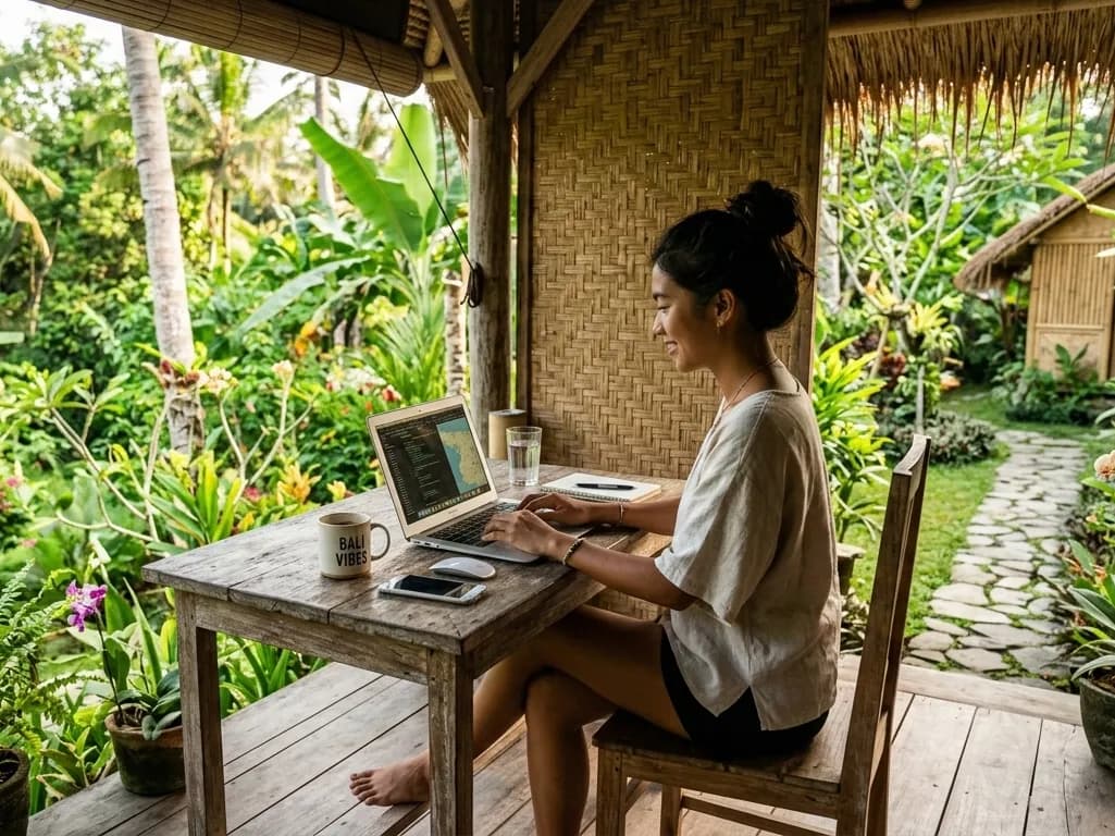 A budget-friendly workspace in a tropical location