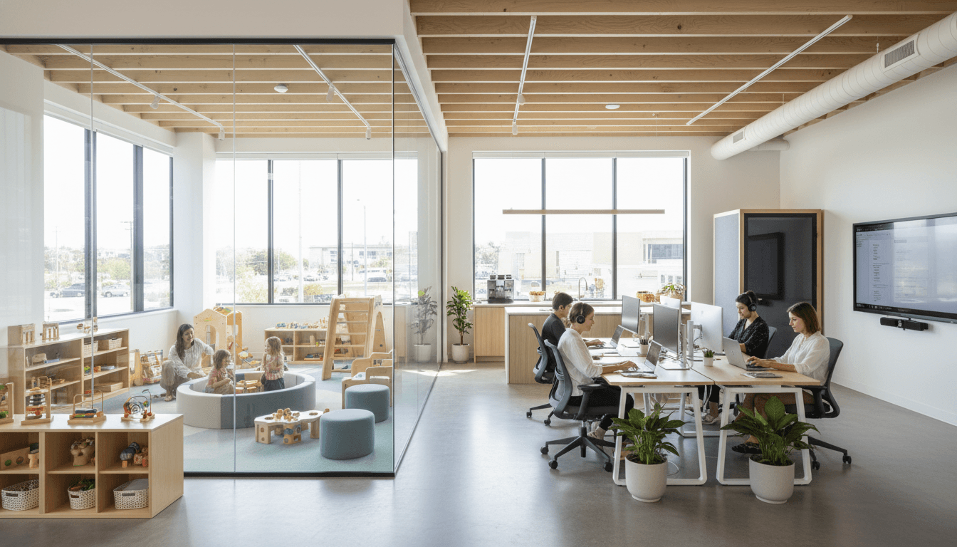 A modern daycare coworking space with professional amenities