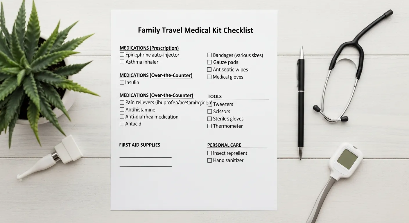 A well-organized family travel medical kit checklist layout