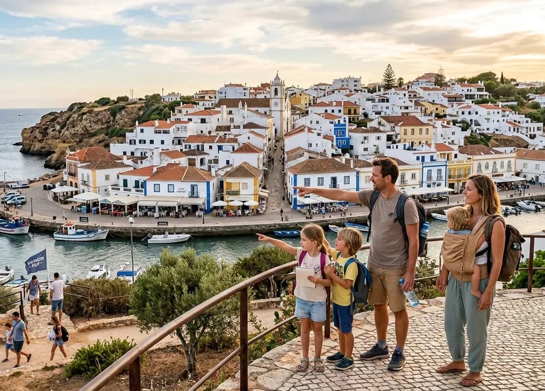 A scenic view of a Portuguese coastal town perfect for nomadic families